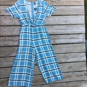 Wild Fable Blue Checkered Plaid Jumpsuit